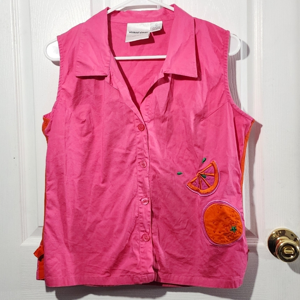 Vintage  Michael Simon Pink Orange Applique Top